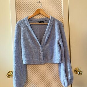 ASOS Design Fluffy Boucle Blue Button-Up Cardigan US Size 8